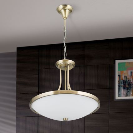 Lámpara colgante con cadena AIDA 3xE27/60W/230V diá. 39,5 cm latón