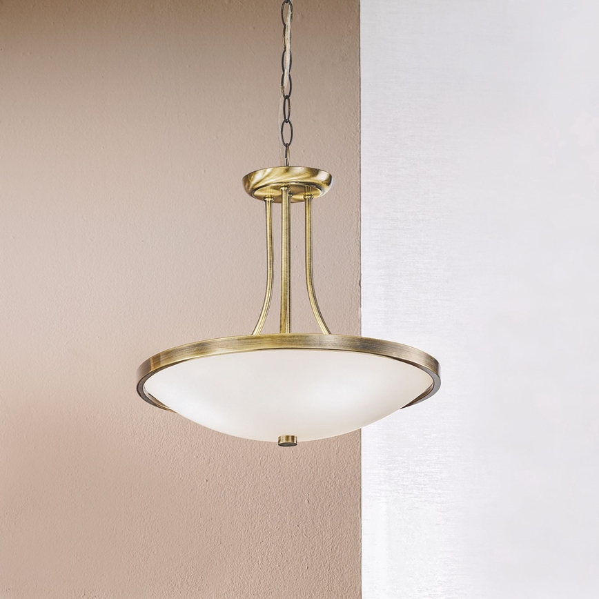 Lámpara colgante con cadena AIDA 3xE27/60W/230V diá. 39,5 cm latón