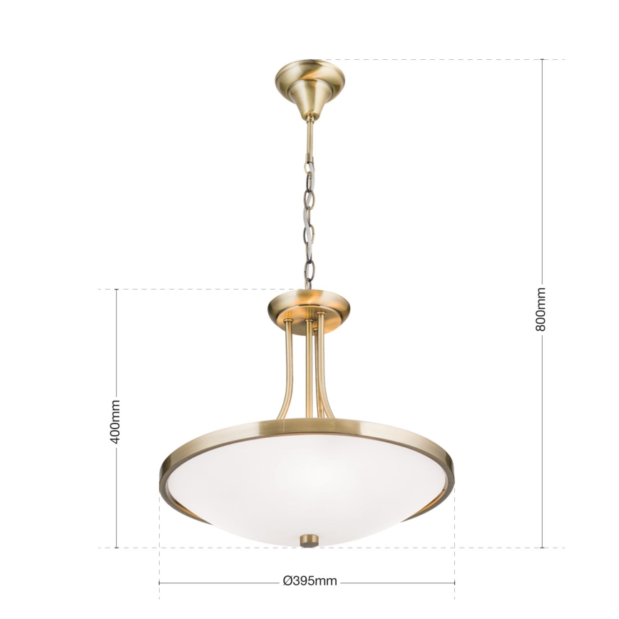 Lámpara colgante con cadena AIDA 3xE27/60W/230V diá. 39,5 cm latón