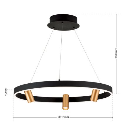 Lámpara colgante LED regulable en cable BERLIN LED/50W/230V negro/dorado