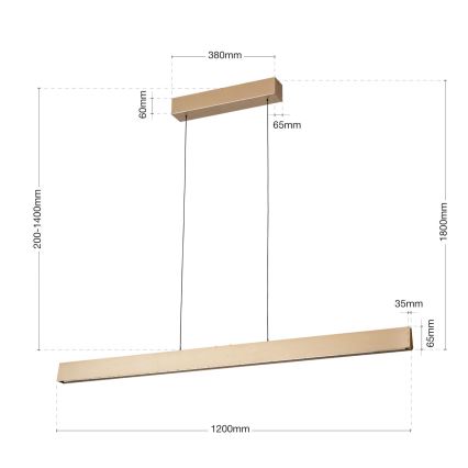 Lámpara colgante LED regulable en cable TARA LED/44W/230V 2700/3800/4500/5700K dorado