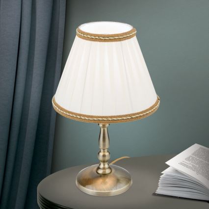 Lámpara de mesa TONIA 1xE27/60W/230V diá. 25 cm blanco/bronce