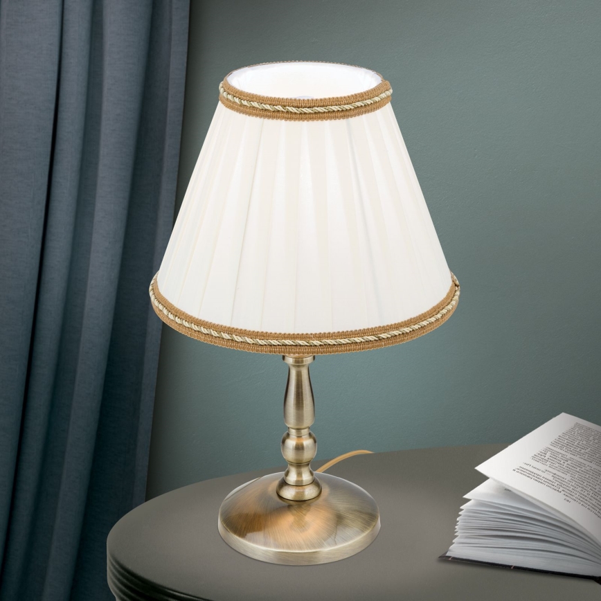 Lámpara de mesa TONIA 1xE27/60W/230V diá. 25 cm blanco/bronce