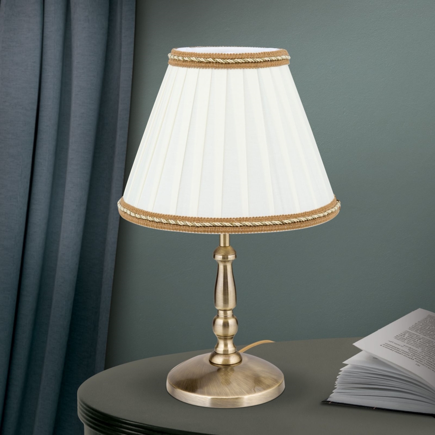 Lámpara de mesa TONIA 1xE27/60W/230V diá. 25 cm blanco/bronce