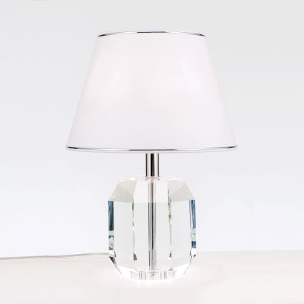 Lámpara de mesa de cristal ALEXIS 1xE27/60W/230V blanco/cromo brillante/transparente