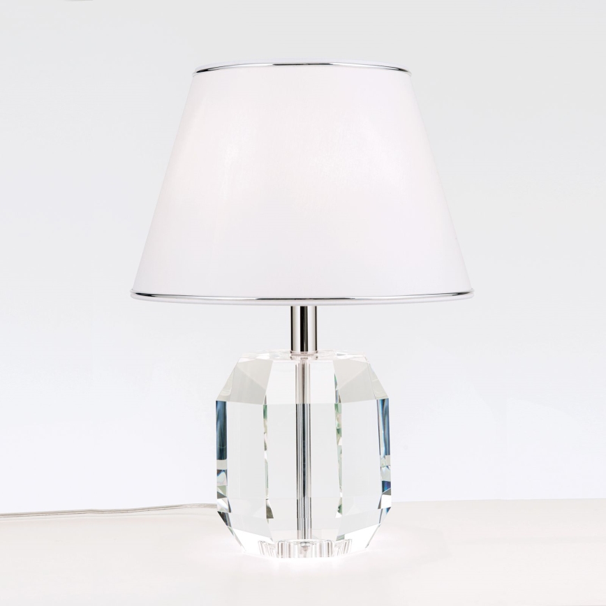 Lámpara de mesa de cristal ALEXIS 1xE27/60W/230V blanco/cromo brillante/transparente