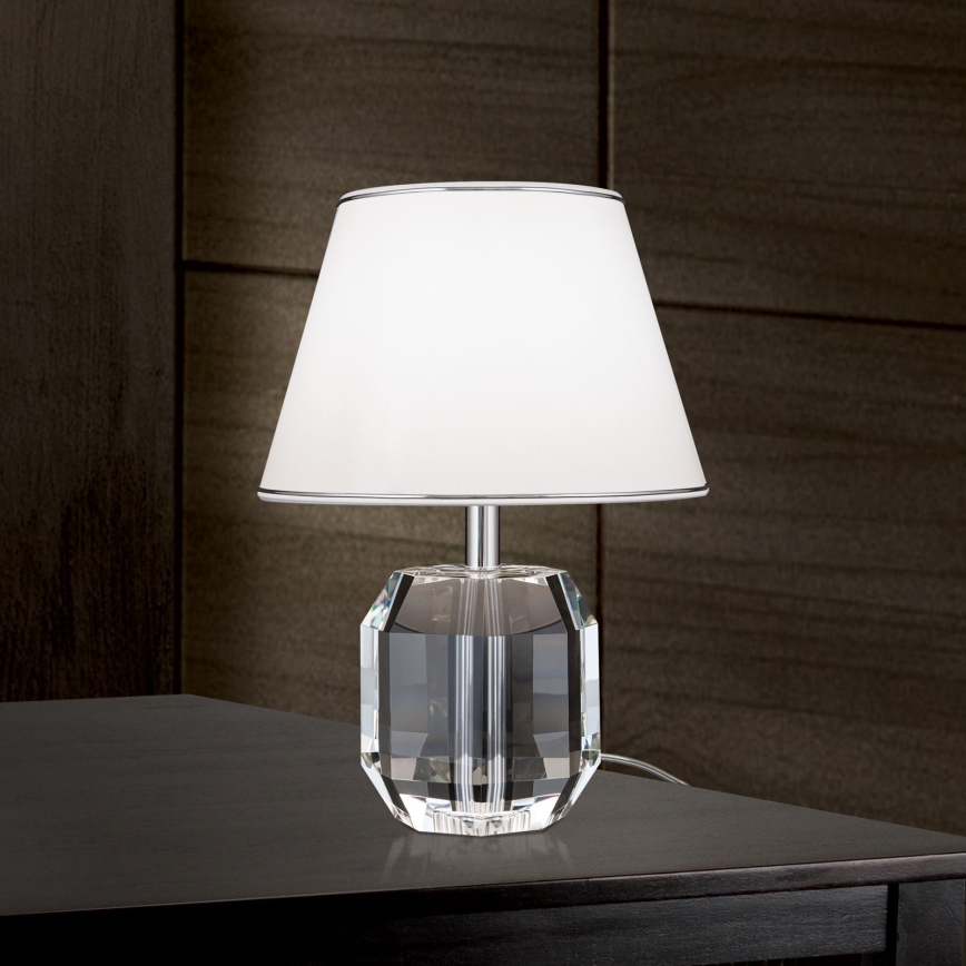 Lámpara de mesa de cristal ALEXIS 1xE27/60W/230V blanco/cromo brillante/transparente