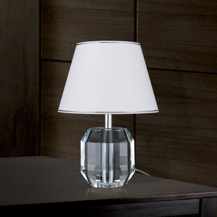 Lámpara de mesa de cristal ALEXIS 1xE27/60W/230V blanco/cromo brillante/transparente