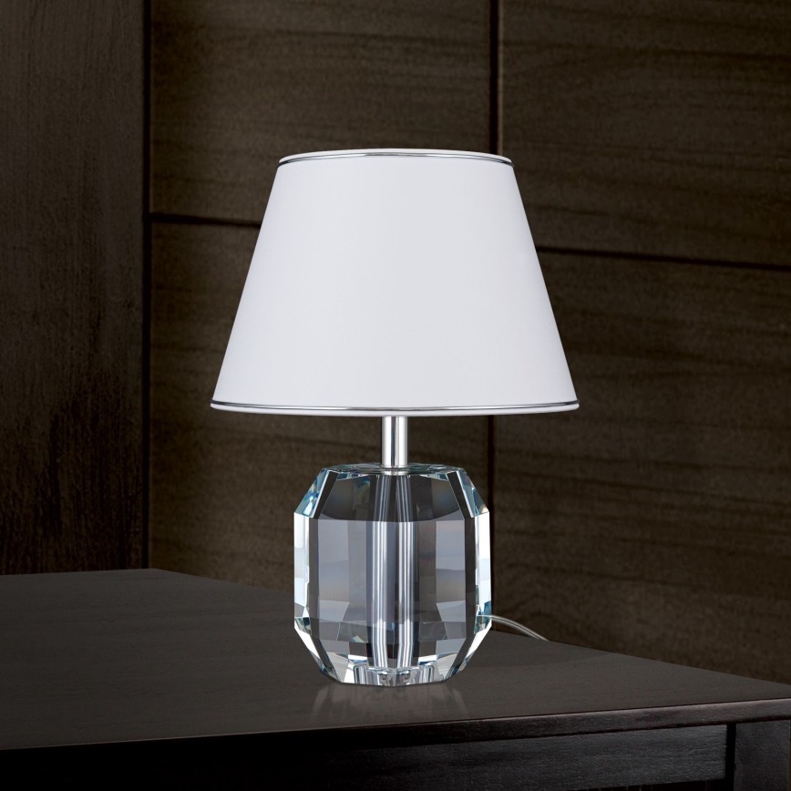 Lámpara de mesa de cristal ALEXIS 1xE27/60W/230V blanco/cromo brillante/transparente