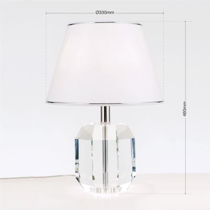 Lámpara de mesa de cristal ALEXIS 1xE27/60W/230V blanco/cromo brillante/transparente