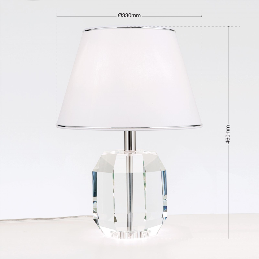 Lámpara de mesa de cristal ALEXIS 1xE27/60W/230V blanco/cromo brillante/transparente