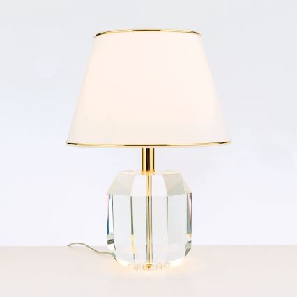Lámpara de mesa de cristal ALEXIS 1xE27/60W/230V color crema/dorado/transparente