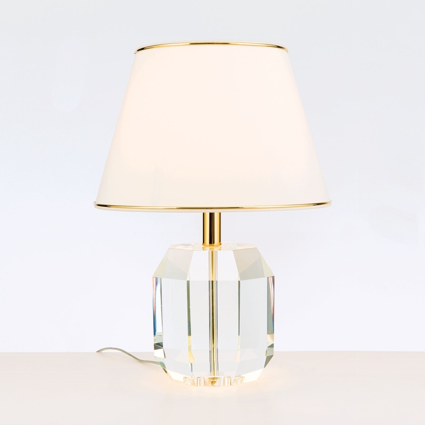 Lámpara de mesa de cristal ALEXIS 1xE27/60W/230V color crema/dorado/transparente