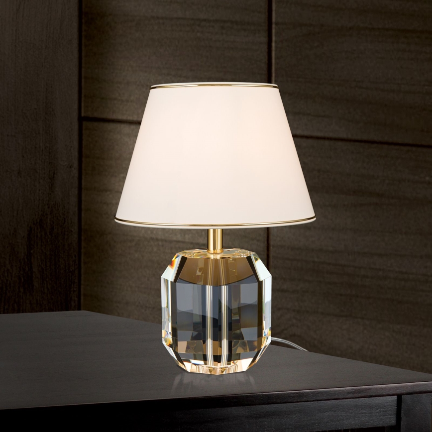 Lámpara de mesa de cristal ALEXIS 1xE27/60W/230V color crema/dorado/transparente