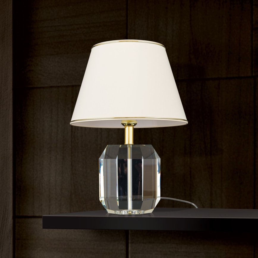 Lámpara de mesa de cristal ALEXIS 1xE27/60W/230V color crema/dorado/transparente