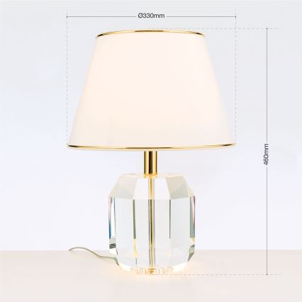 Lámpara de mesa de cristal ALEXIS 1xE27/60W/230V color crema/dorado/transparente