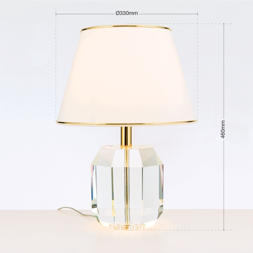 Lámpara de mesa de cristal ALEXIS 1xE27/60W/230V color crema/dorado/transparente