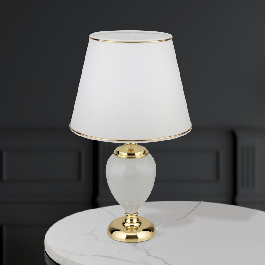 Lámpara de mesa OVUM 1xE27/40W/230V 48 cm cerámica blanco/dorado