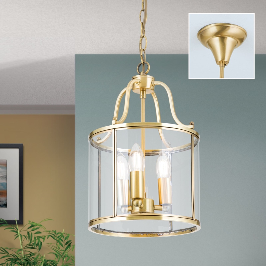 Lámpara colgante con cadena BRUNO 3xE14/40W/230V Ø 25 cm dorada