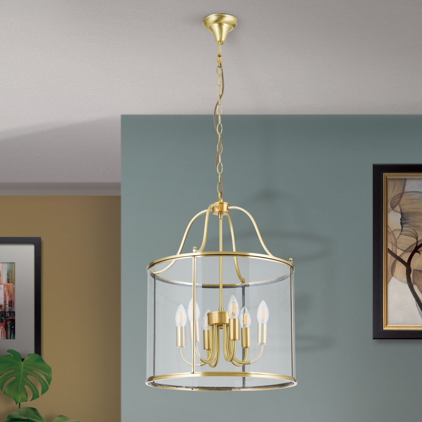 Lámpara colgante con cadena BRUNO 6xE14/40W/230V Ø 43 cm dorada