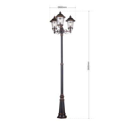 Lámpara de exterior KENZO 3xE27/100W/230V IP44 bronce/pátina