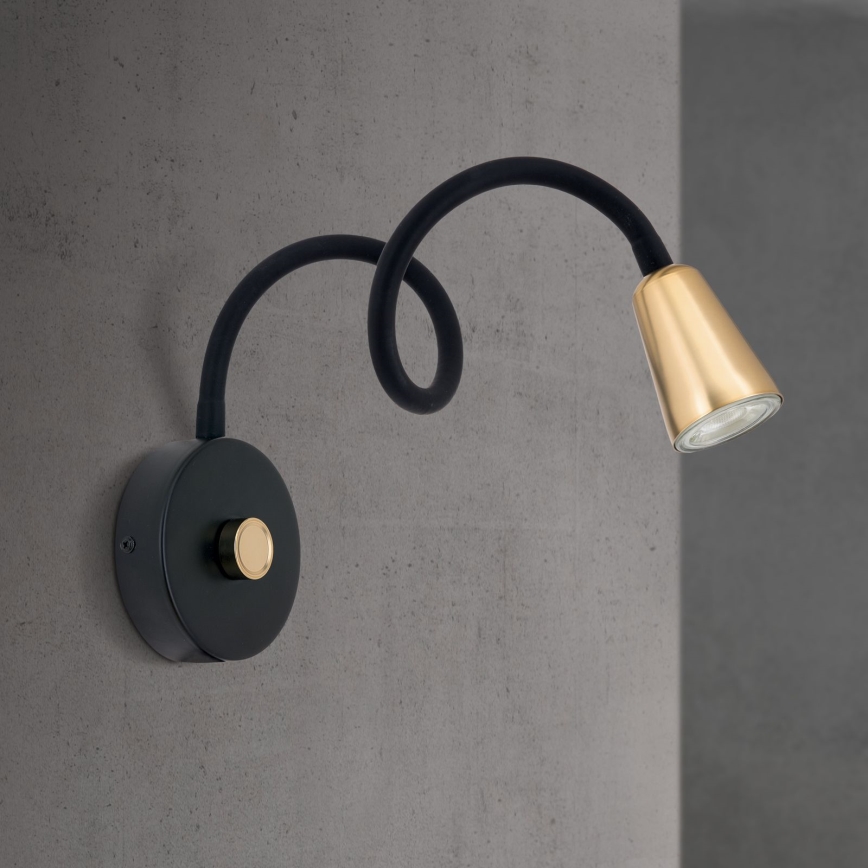 Aplique de pared flexible y regulable DOTTY 1xGU10/10W/230V negro/latón