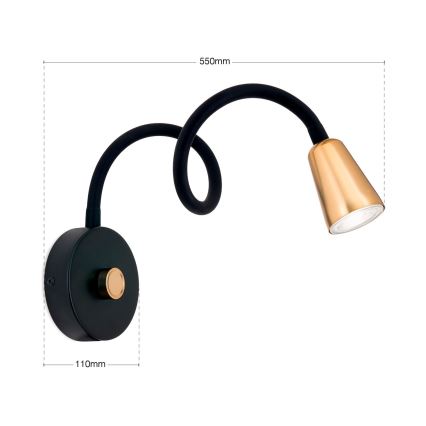 Aplique de pared flexible y regulable DOTTY 1xGU10/10W/230V negro/latón