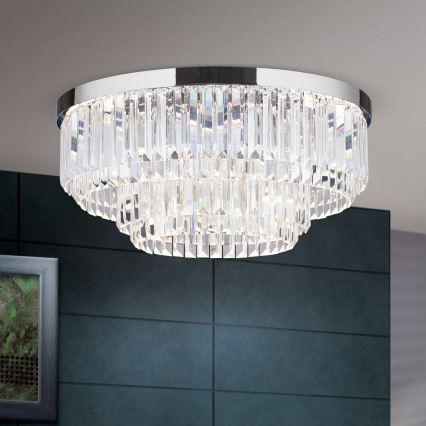 Lámpara de techo de cristal LED regulable PRISM LED/80W/230V diámetro 55 cm cromo brillante