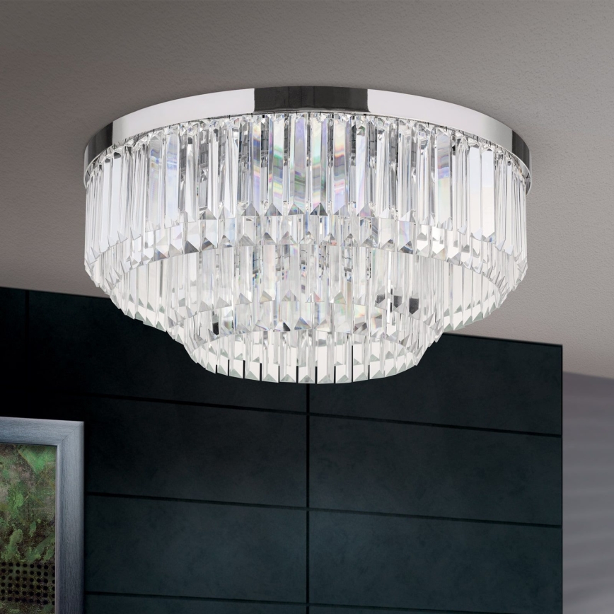 Lámpara de techo de cristal LED regulable PRISM LED/80W/230V diámetro 55 cm cromo brillante