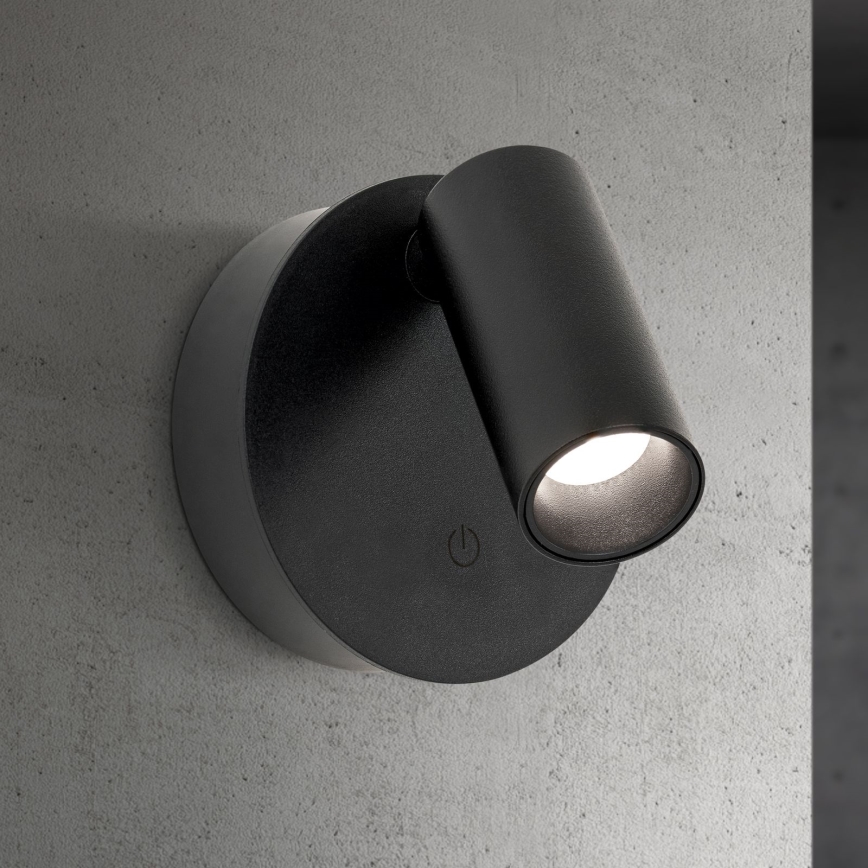 Foco de pared LED recargable y regulable con control táctil LUXY LED/1W/5V 2200 mAh 2700/3000/4000K negro