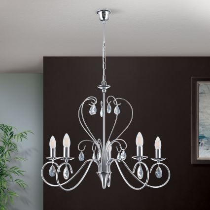 Lámpara colgante de cristal ALESSIA 5xE14/40W/230V cromo brillante
