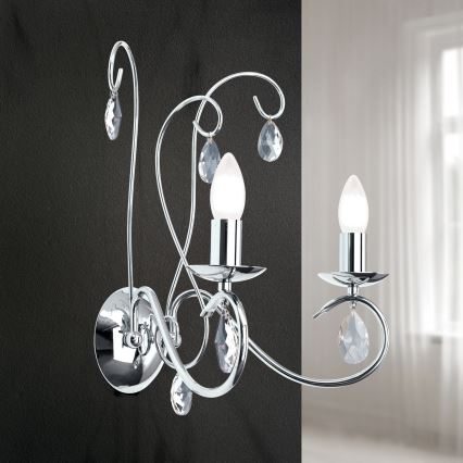 Aplique de cristal ALESSIA 2xE14/40W/230V cromo brillante