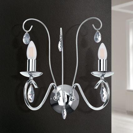 Aplique de cristal ALESSIA 2xE14/40W/230V cromo brillante