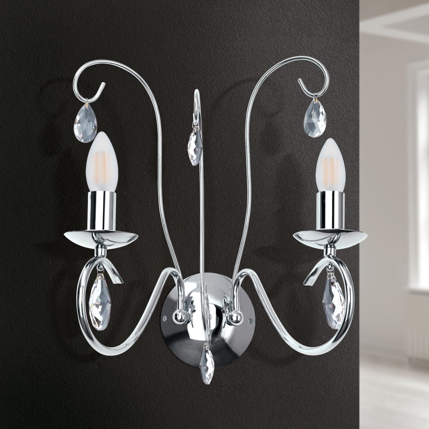 Aplique de cristal ALESSIA 2xE14/40W/230V cromo brillante