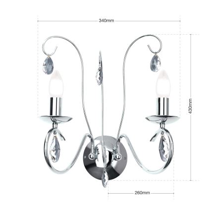 Aplique de cristal ALESSIA 2xE14/40W/230V cromo brillante