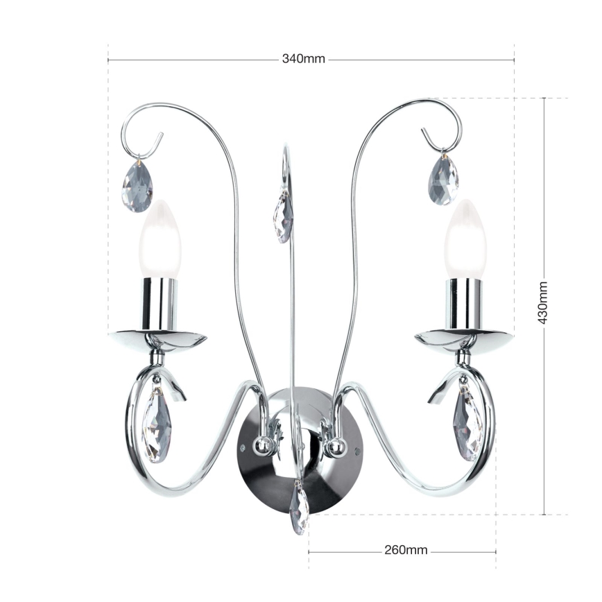 Aplique de cristal ALESSIA 2xE14/40W/230V cromo brillante