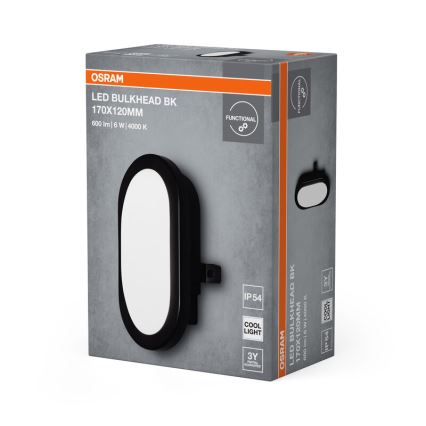 Osram - Aplique de pared exterior LED BULKHEAD/6W/230V IP54 negro