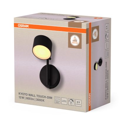 Osram - Aplique LED de pared regulable con control táctil DECOR KYOTO LED/12W/230V CRI 90 negro