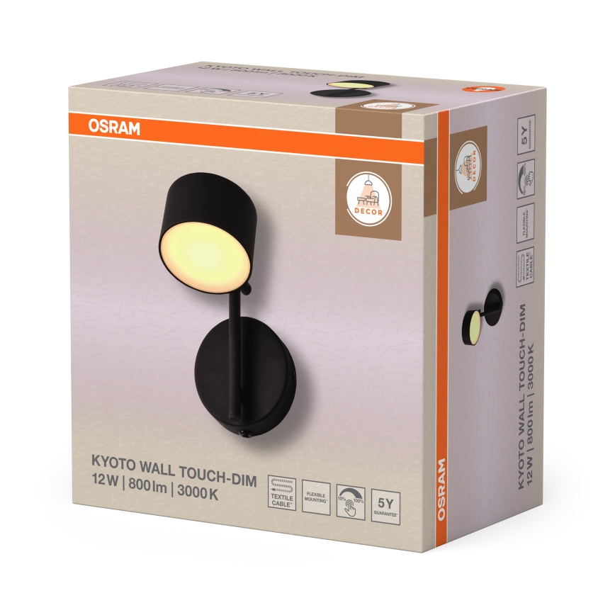 Osram - Aplique LED de pared regulable con control táctil DECOR KYOTO LED/12W/230V CRI 90 negro