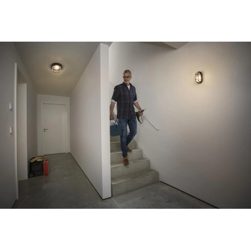 Osram - Aplique de pared para exterior BULKHEAD 1xE27/10W/230V diámetro 19 cm IP54 negro