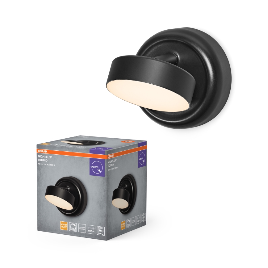 Osram - Aplique de pared LED recargable táctil regulable NIGHTLUX LED/1,8W/5V negro
