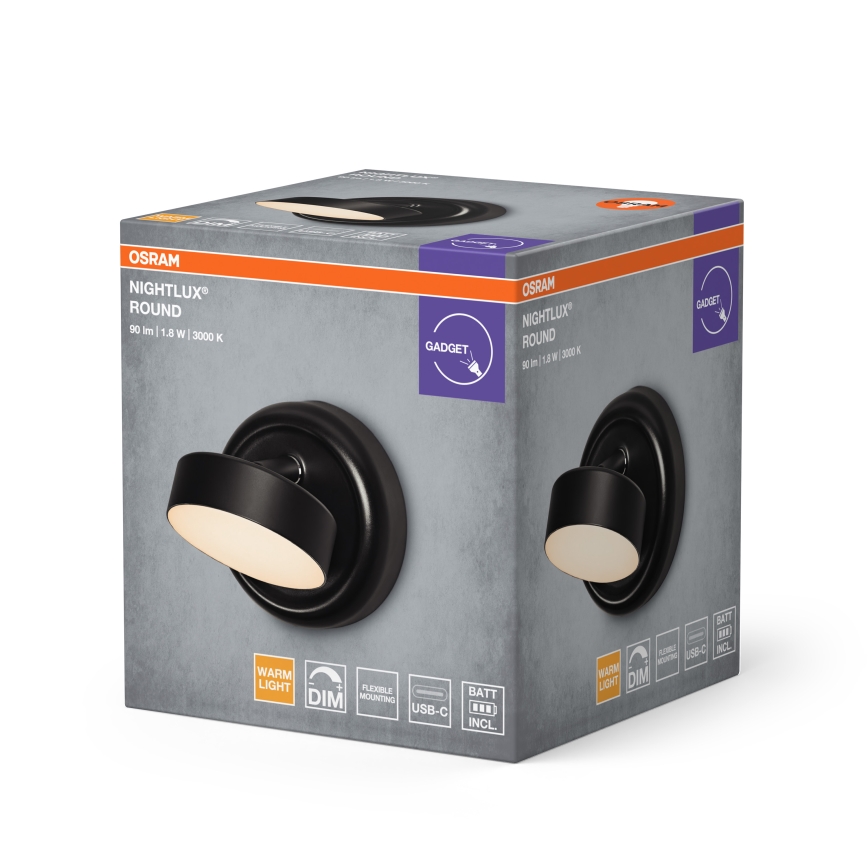 Osram - Aplique de pared LED recargable táctil regulable NIGHTLUX LED/1,8W/5V negro