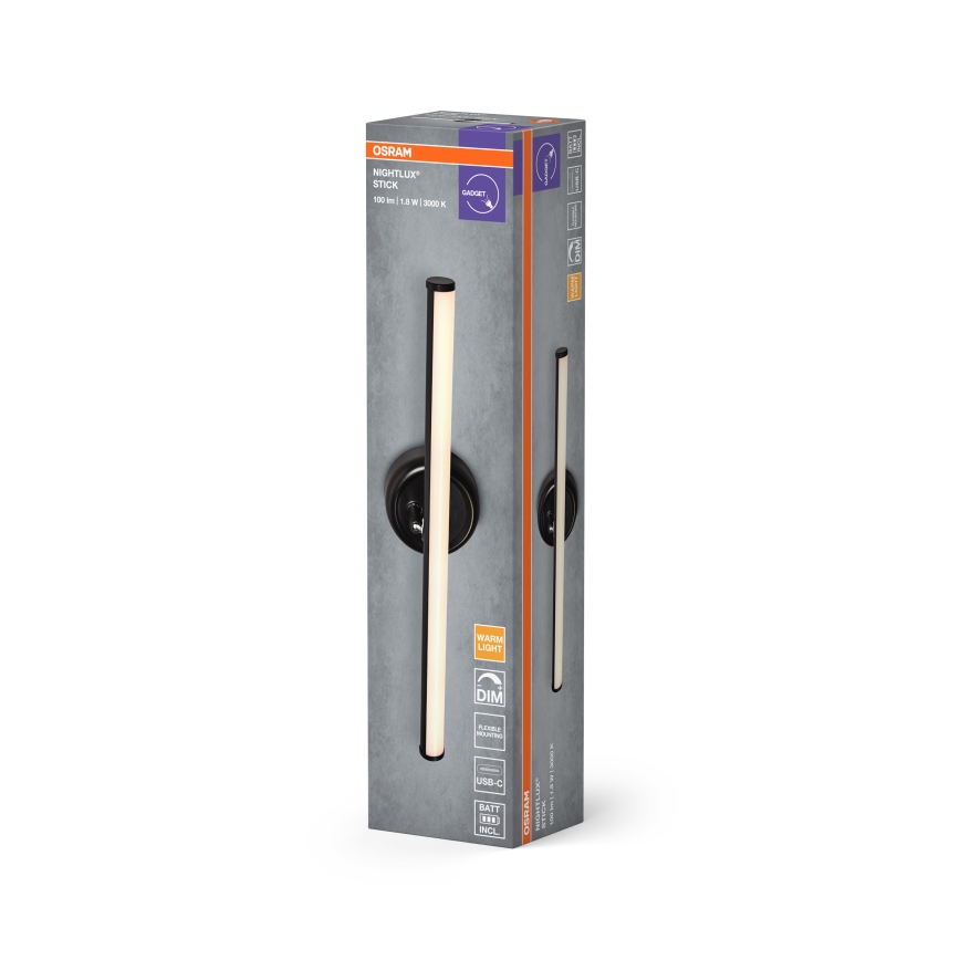 Osram - Aplique de pared táctil recargable y regulable NIGHTLUX LED/1,8W/5V negro