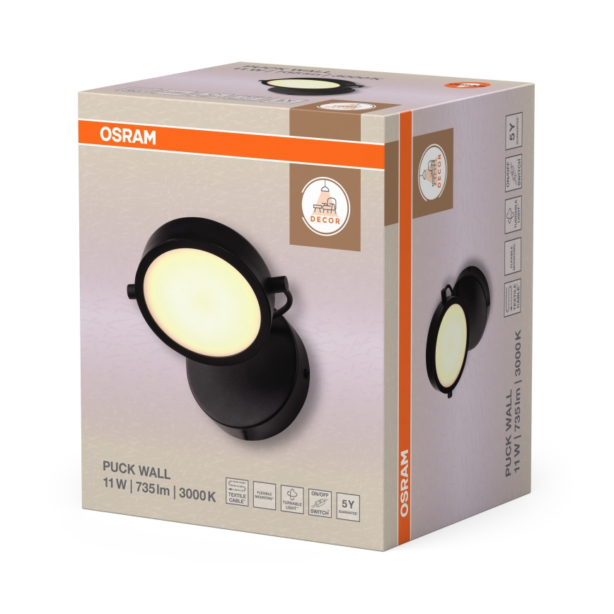 Osram - Aplique LED de pared DECOR PUCK LED/11W/230V negro
