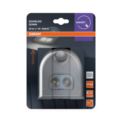 Osram - Aplique LED de pared para exterior con sensor DOORLED LED/0,5W/3xAA IP54 plateado