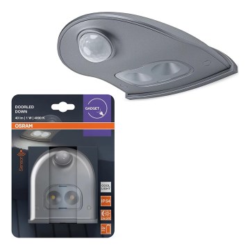 Osram - Aplique LED de pared para exterior con sensor DOORLED LED/0,5W/3xAA IP54 plateado