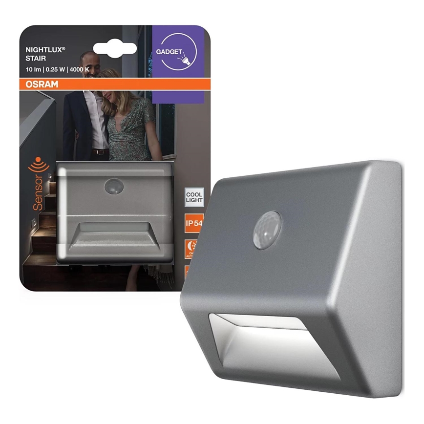 Osram - Aplique LED para escalera con sensor NIGHTLUX LED/0,25W/3xAAA IP54 plateado