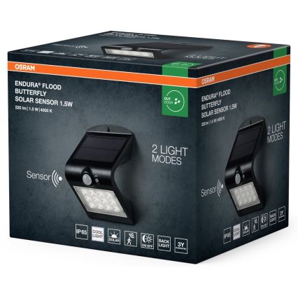 Osram - LED Luz solar de pared con sensor de movimiento y crepuscular MARIPOSA LED/1,5W/3,7V 1200 mAh IP65