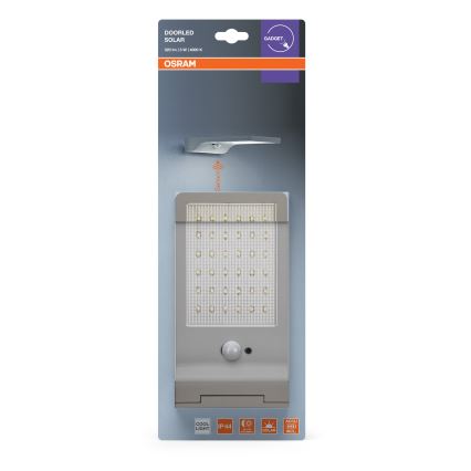 Osram - Aplique solar de pared con sensor DOORLED LED/3W/3,3V 2000 mAh IP44 plateado
