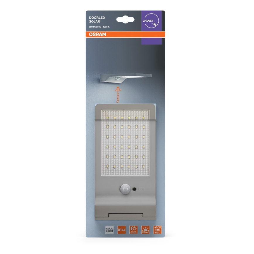 Osram - Aplique solar de pared con sensor DOORLED LED/3W/3,3V 2000 mAh IP44 plateado